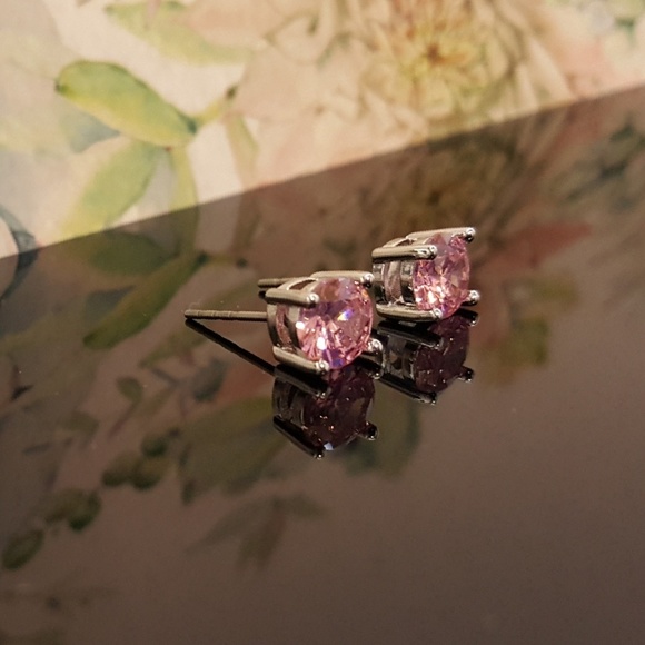 Pink Cubic Zirconia Studs - Picture 2 of 5